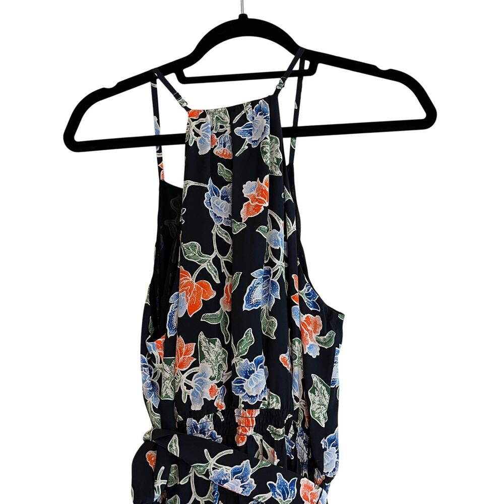 Joie Midi Dress Deme Floral Halter Sleeveless 100% Silk Caviar Black Size Large - Picture 4 of 10